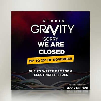 Studio Gravity Temporary Closure Notice Social Media Post Design