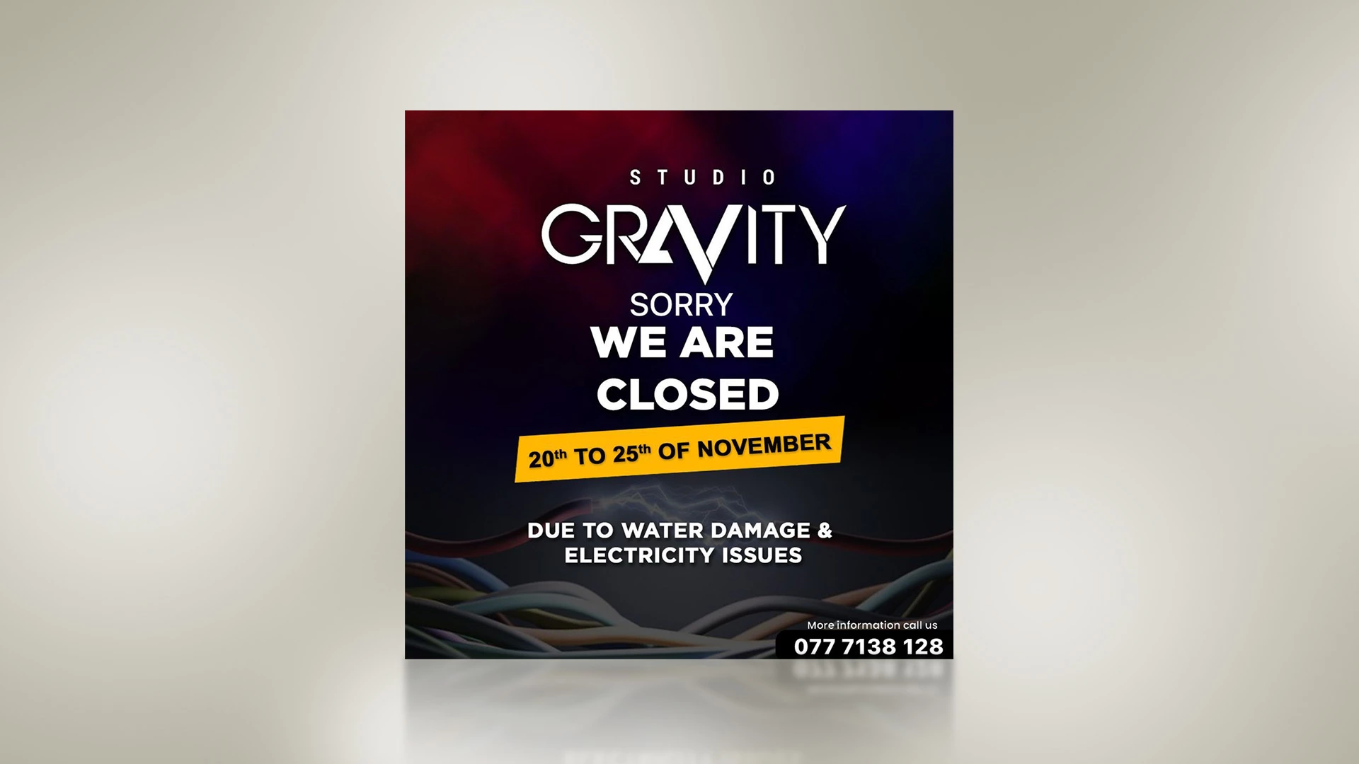 Studio Gravity Temporary Closure Notice Social Media Post Design